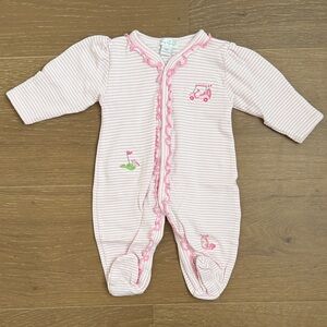 Kissy Kissy Pink Hole in One Striped Footie